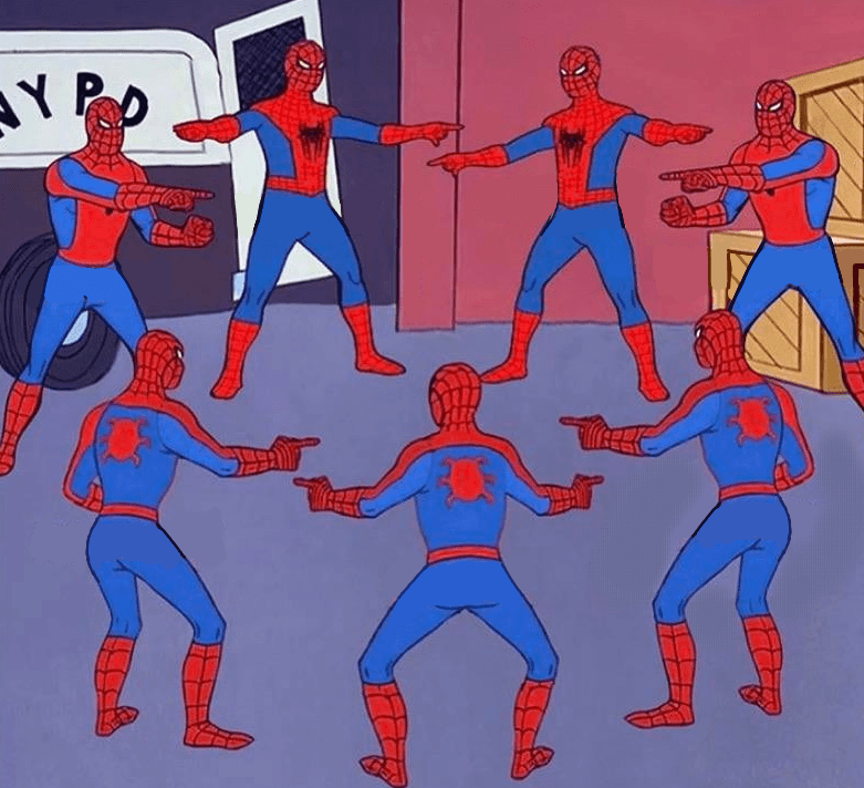 Spider-Man meme showing two people pointing at each other
